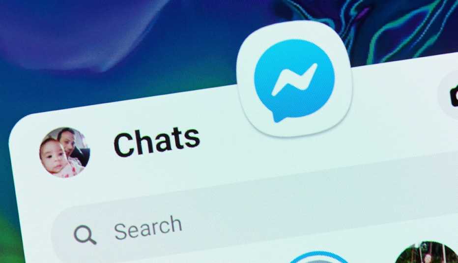 Facebook messenger  application on digital screen macro close up view