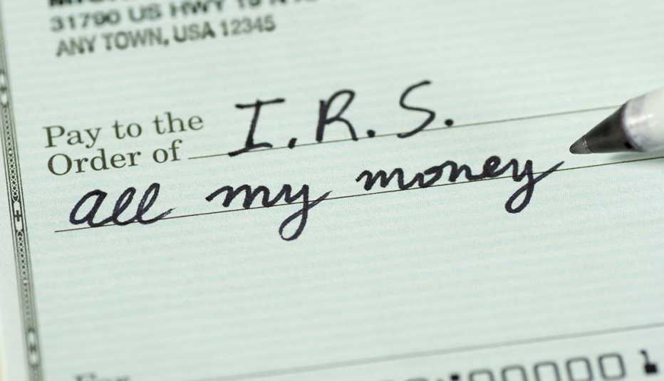 Closeup of a check to IRS for All My Money.