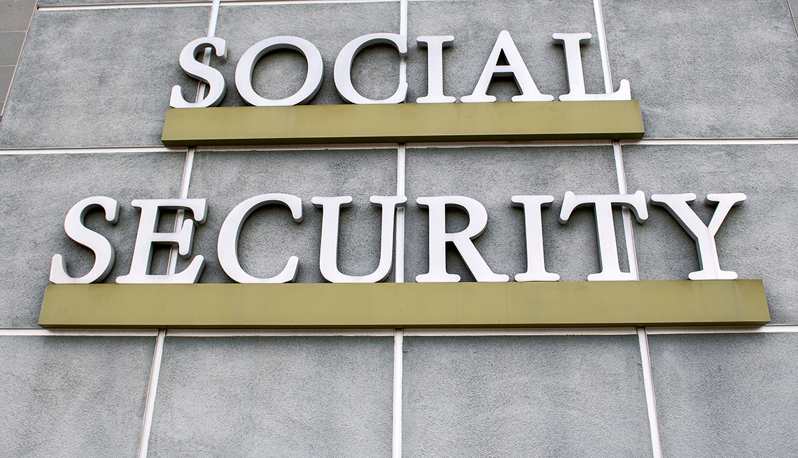 A sign is seen outside a US Social Security Administration building, Burbank California