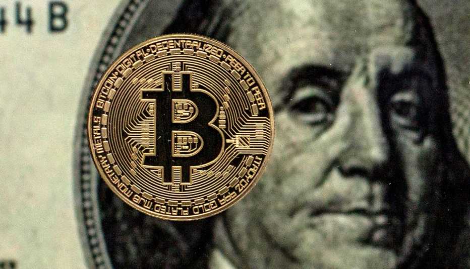 Bitcoin and dollar bill