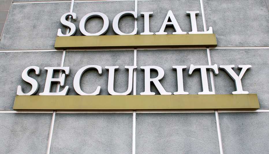A sign is seen outside a US Social Security Administration building, Burbank California