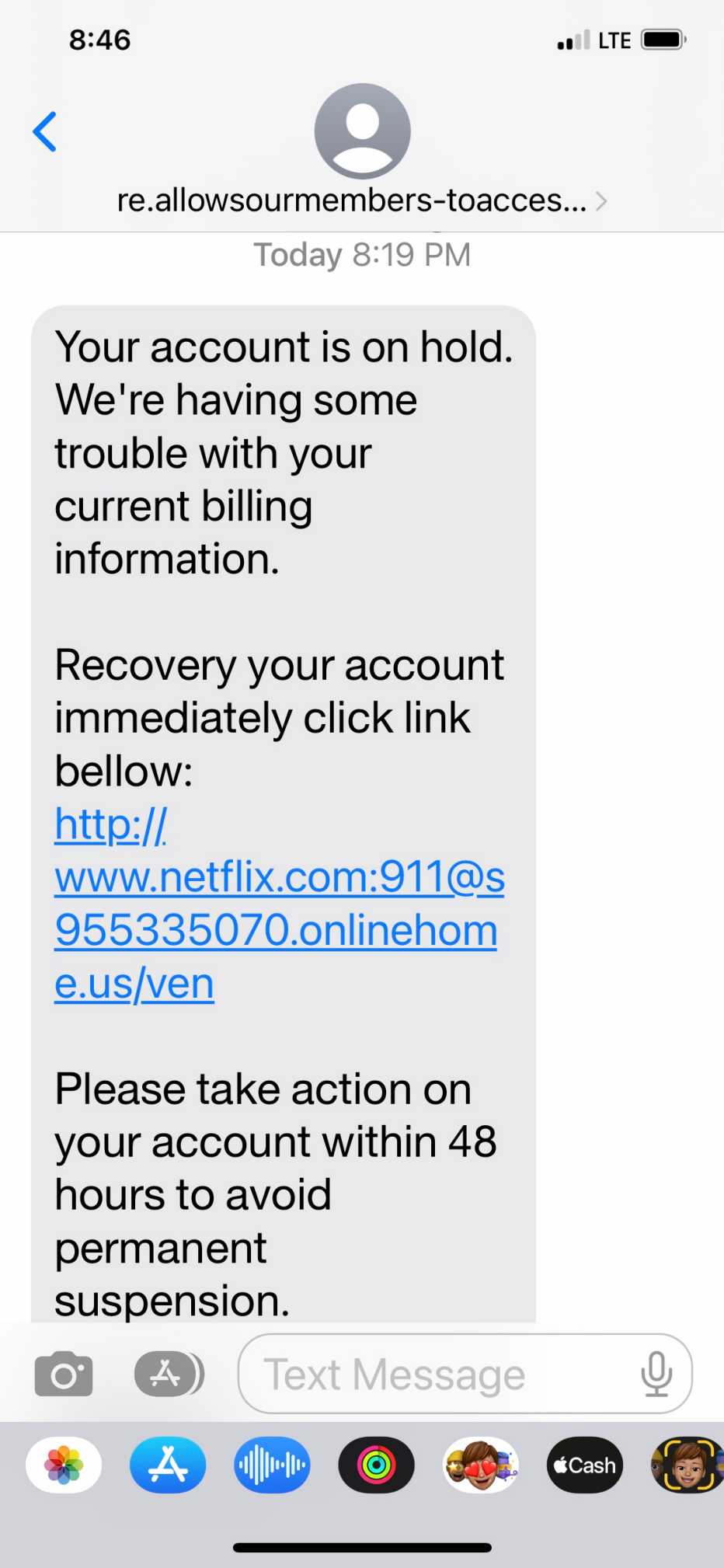 a scam text message