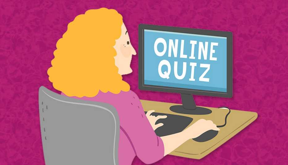 Woman Taking an Online Quiz on desktop computer