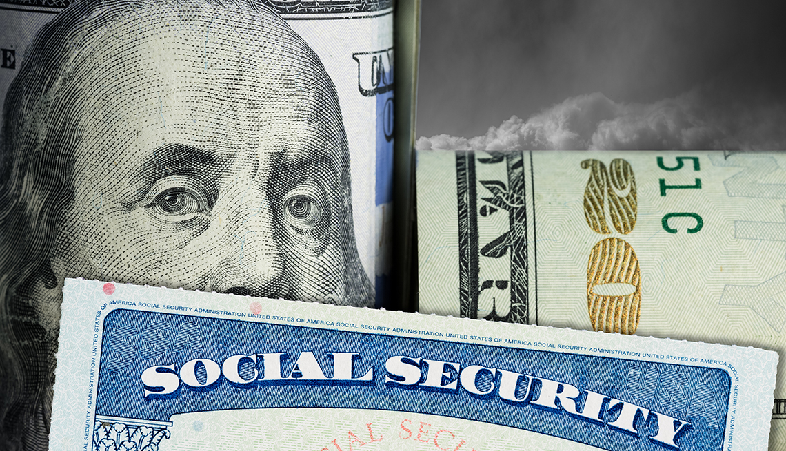 Social security card with money around it
