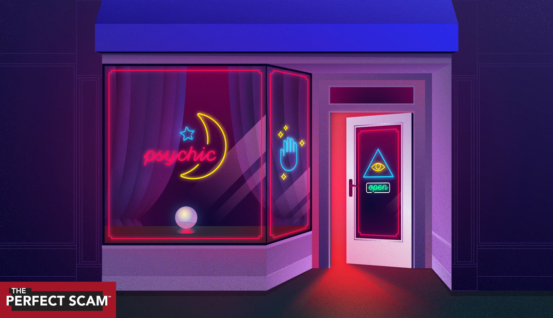 illustration of a psychic store front