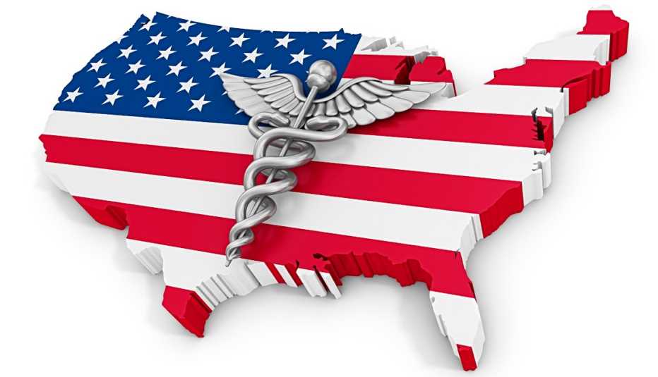 map of the U.S. with flag and caduceus,  Since election day, there’s been much speculation about Medicare.