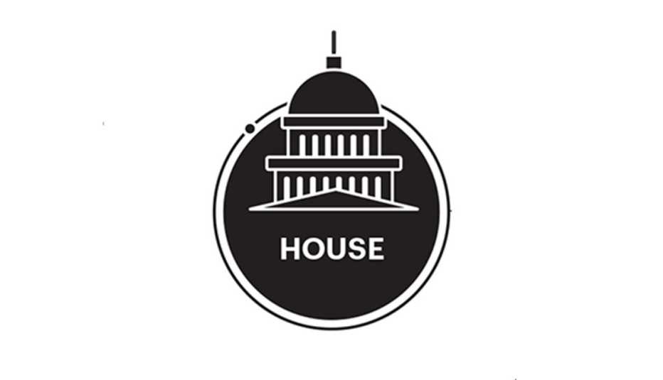 Black and White drawing of circle with windows and dome labeled House