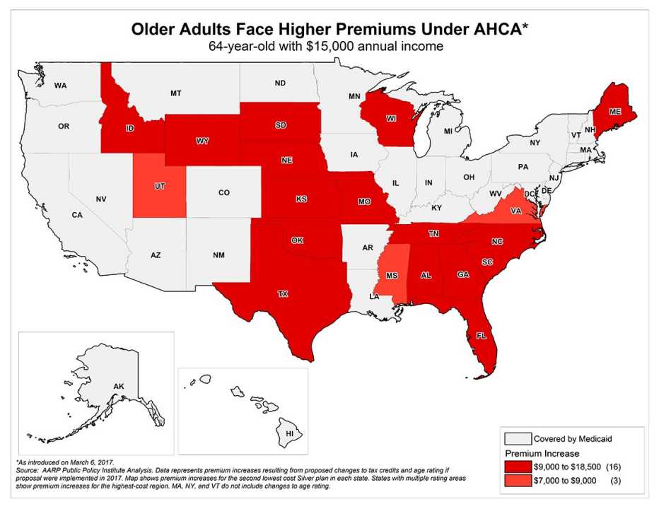 Older Adults Facing Higher Premiums Under AHCA Map 15K