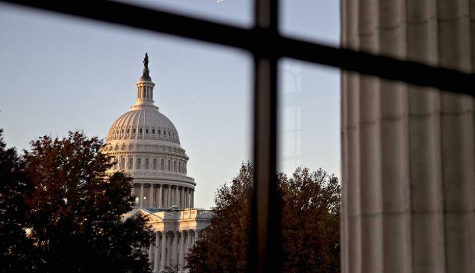US Capitol seen through a window 