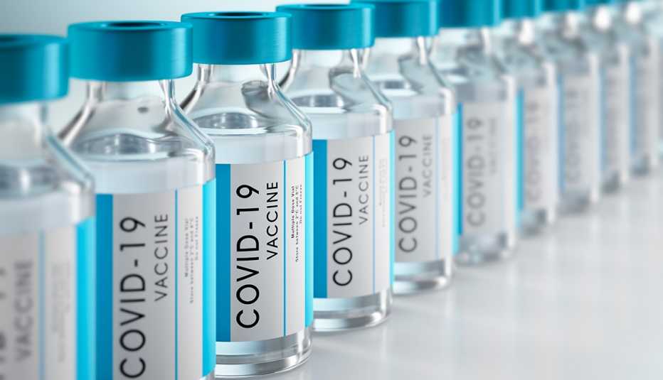 A row of coronavirus vaccine vials