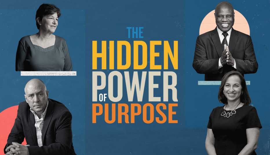 the hidden power of purpose with four images next to it