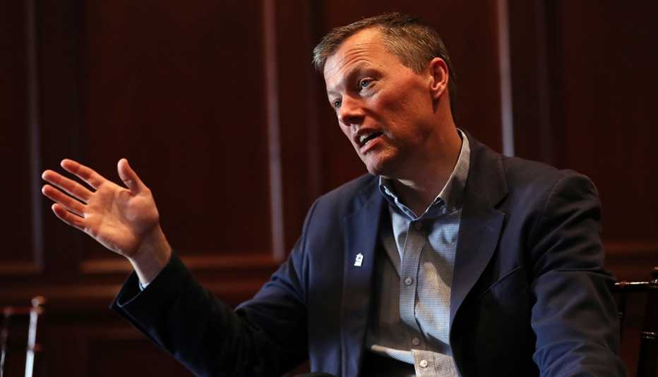 Matthew Desmond, author of the Pulitzer prize-winning book "Evicted," is interviewed after speaking in a Habitat for Humanity luncheon at Julia Morgan Ballroom in San Francisco, Calif., on Friday, Nov. 2, 2018