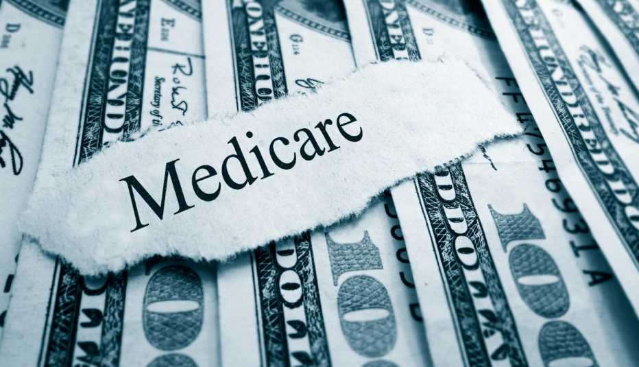 Medicare written on paper sitting on top of money