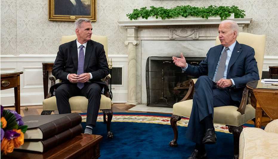 U.S. President Joe Biden meets with House Speaker Kevin McCarthy (R-CA) in the Oval Office of the White House on May 22, 2023 in Washington, DC. Biden and McCarthy were meeting to discuss raising the debt limit in an effort to avoid a default by the federal government.  