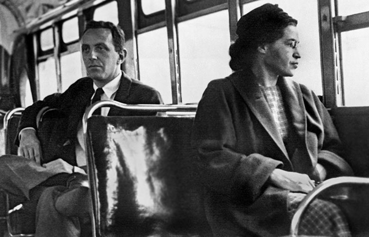 Rosa Parks seated toward the front of the bus, Montgomery, Alabama, 1956, Black History Quiz: 