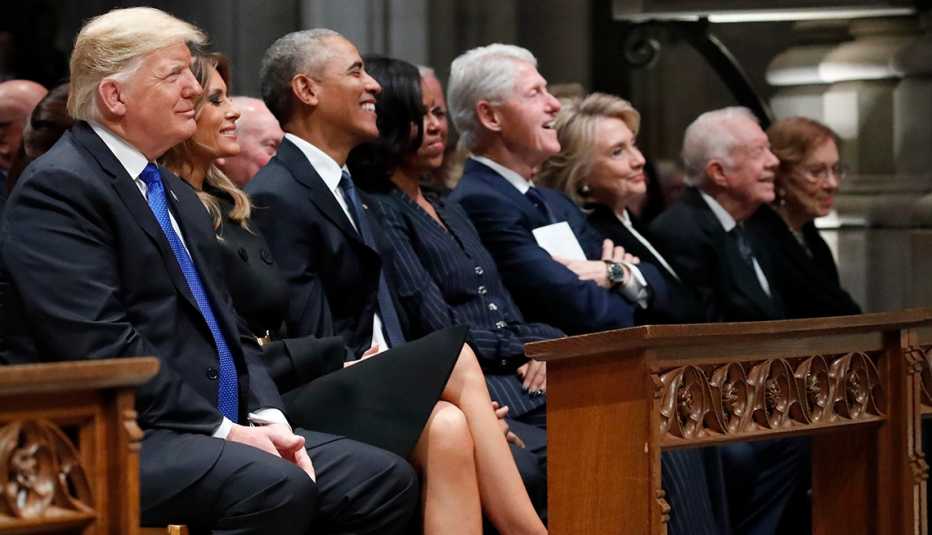 President Trump and former presidents Obama, Clinton and Carter at the funeral of George H W Bush
