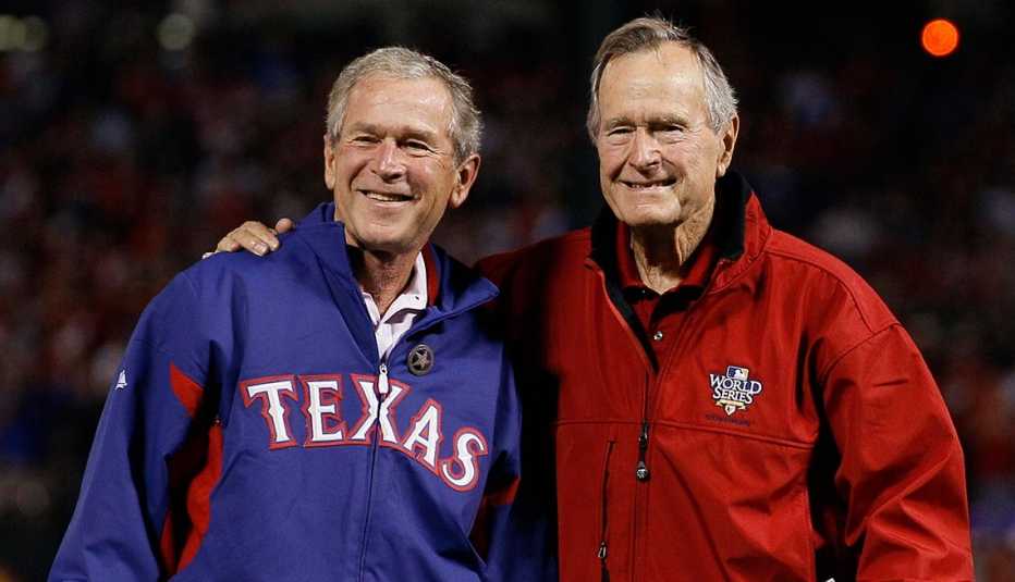 Former Presidents George W. Bush, George H.W. Bush, baseball game, new Bush biography