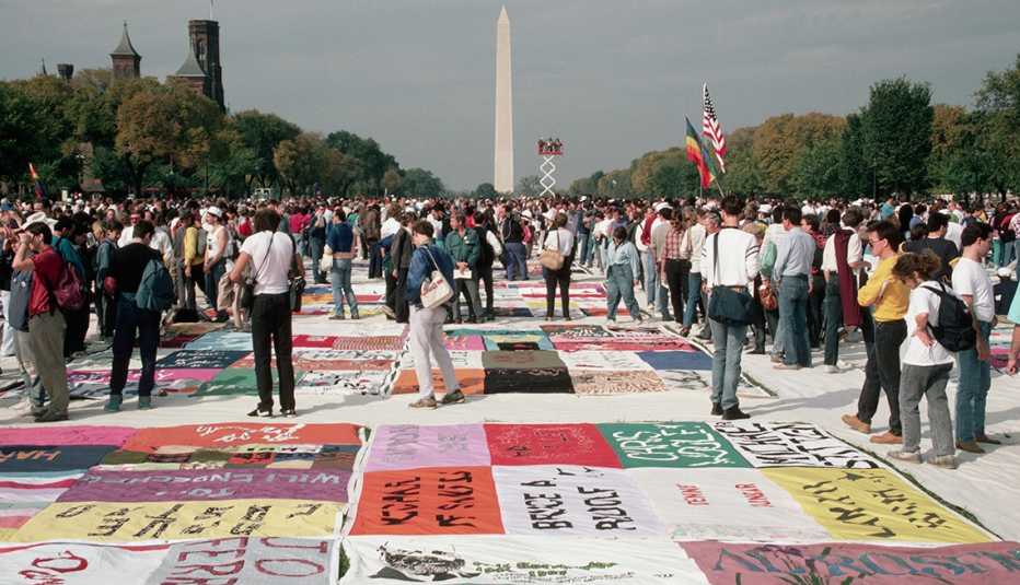 The AIDS Memorial Quilt is shown for the first time on the Mall in Washington D C