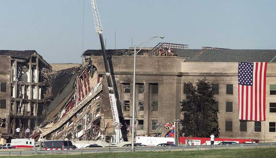 the damaged pentagon outside of washington d c on september twelfth two thousand and one