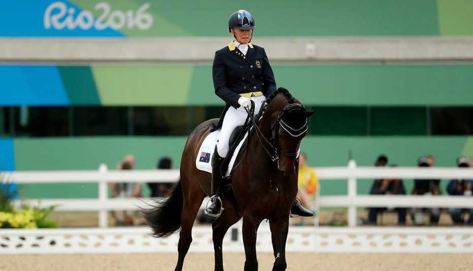 mary hanna australian olympic equestrian atop a horse