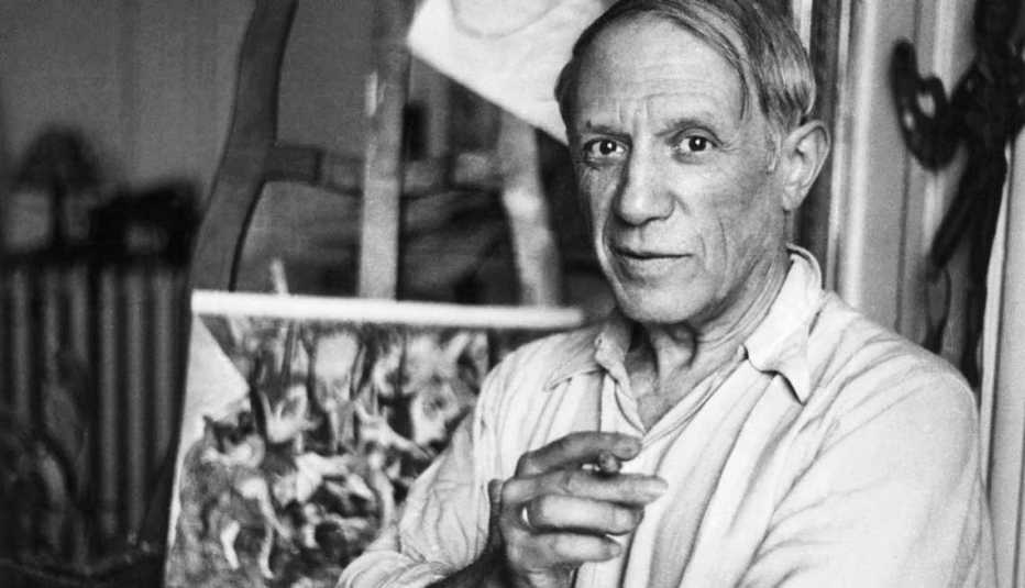 Pablo Picasso in his Paris studio