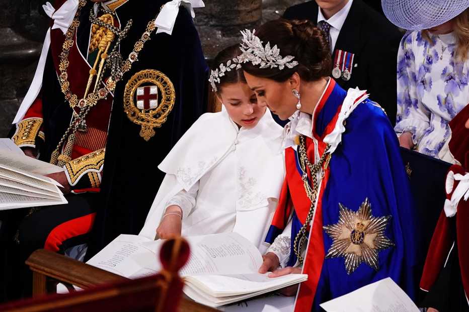 Princess Charlotte and Catherine, Princess of Wales wore matching tiaras.