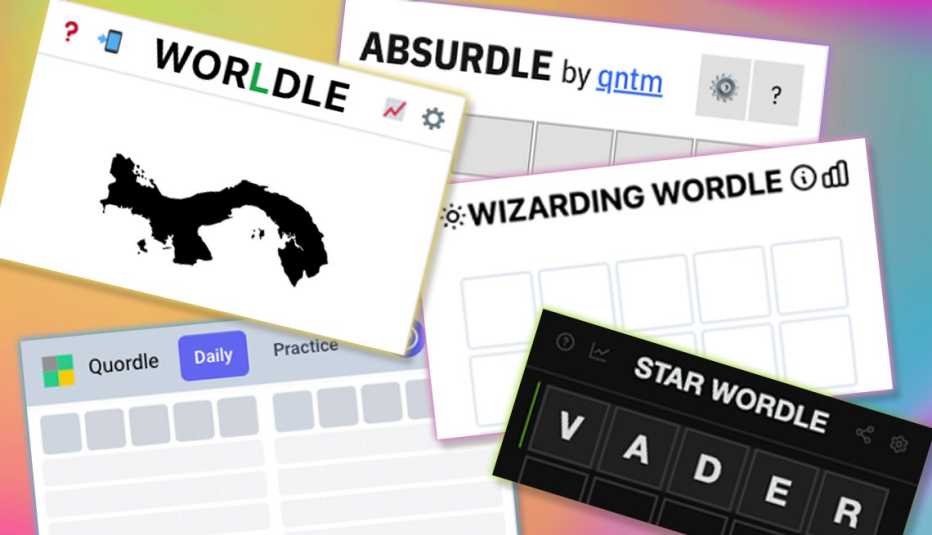 screenshots of various wordle inspired online games