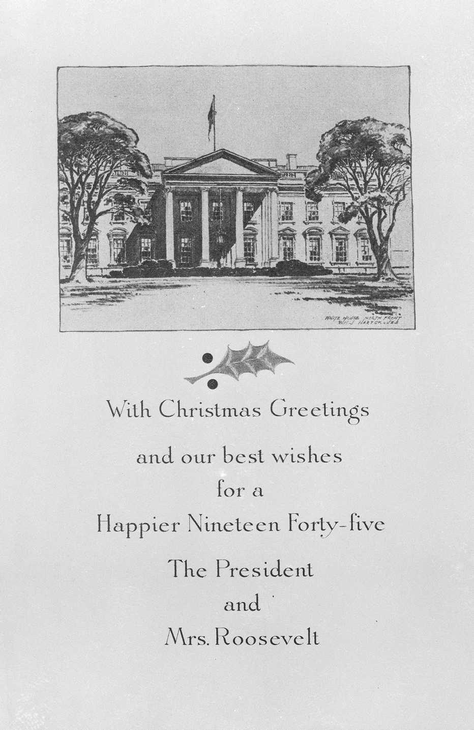 president roosevelt's holiday card shows the white house along with christmas wishes