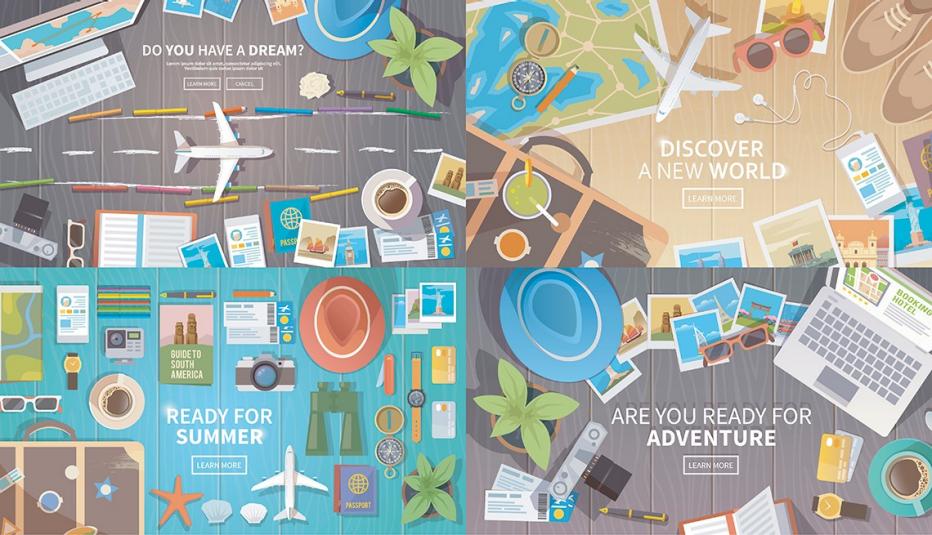 Illustration Showing Things Travelers Use in Planning Trip, AARP Travel Research, 2018 Travel Trends
