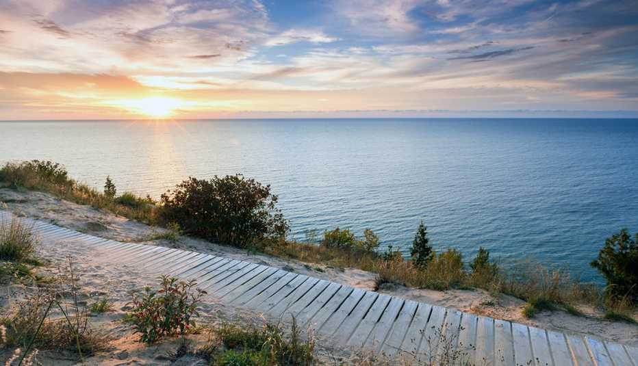 lake michigan sunset as seen from the empire bluff