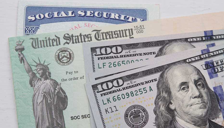 cash, social security card and social security check