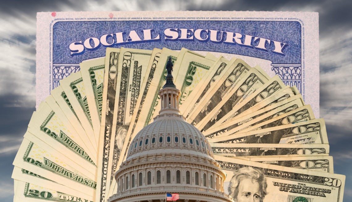 collage of US Capitol dome with cash and social security card 