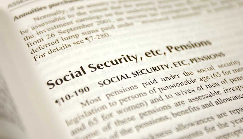 close up of an opened book  turned to a page about Social Security 