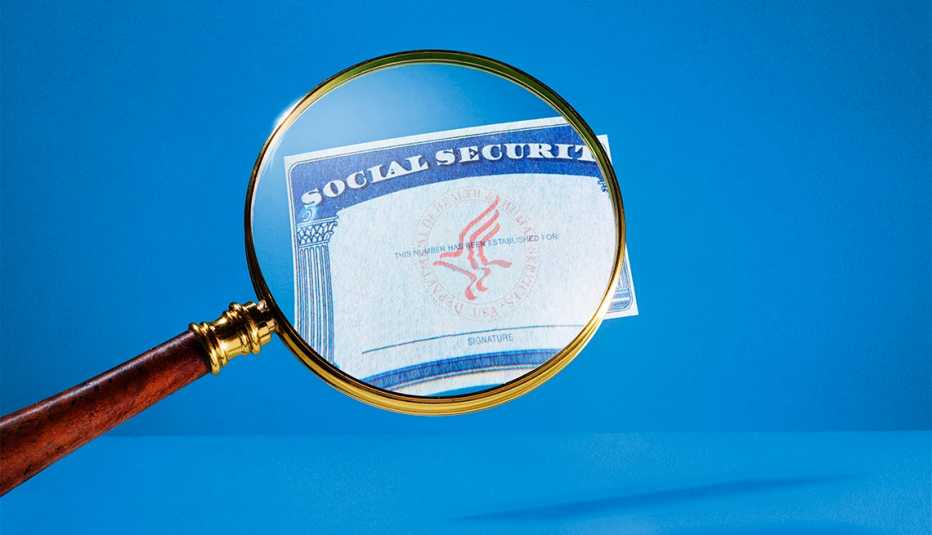 Social Security Card Magnifying Glass Blue Background