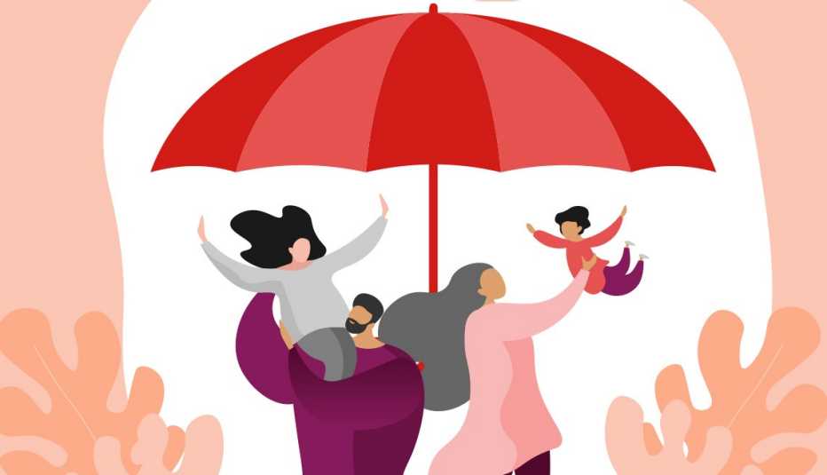 illustration of a family safe under an umbrella