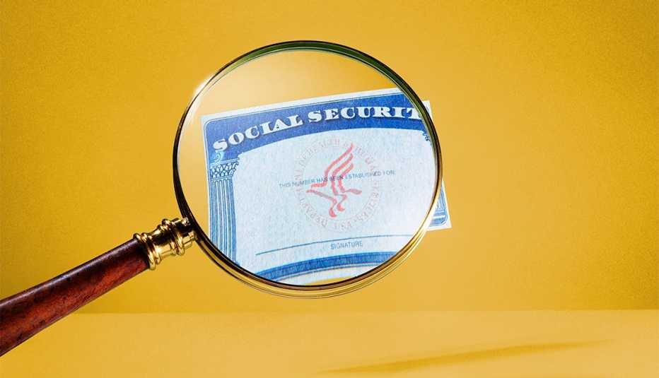 Social Security Card Magnifying Glass Yellow Background