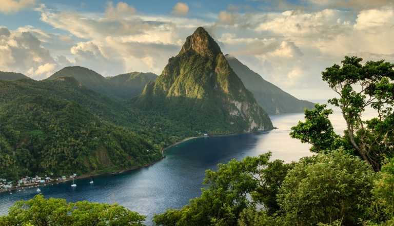 a view of the pitons in saint lucia in the caribbean