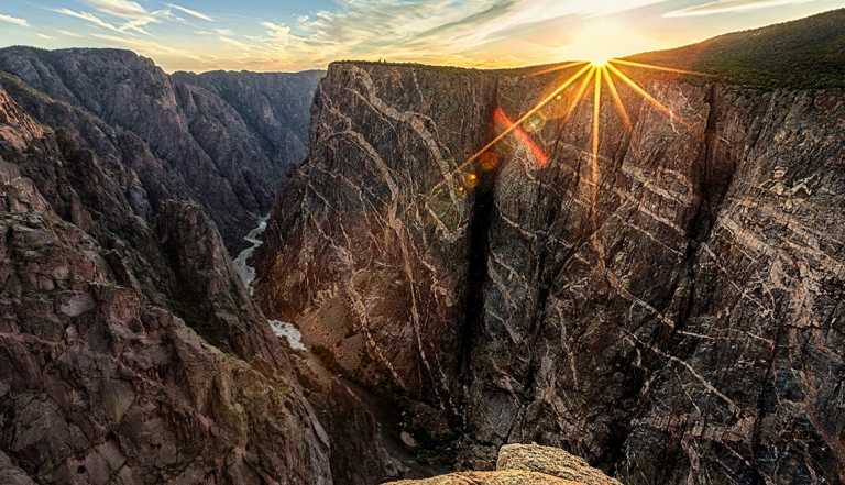 Sunrise at the Black Canyon of the Gunnison National Park, also including the Gunnison River.
