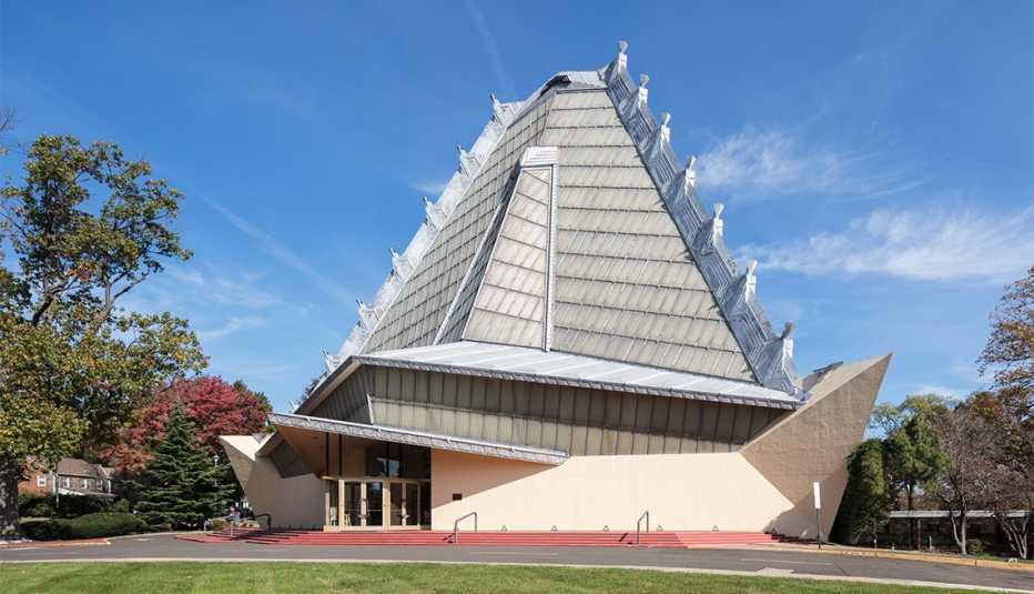 pyramid-like beth sholom synagogue in elkins park, pennsylvania on a sunny day
