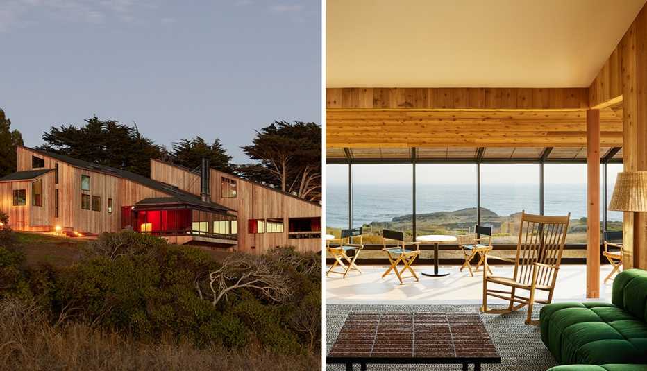 left the exterior of the sea ranch lodge right the interior of the sea ranch lodge in northern california