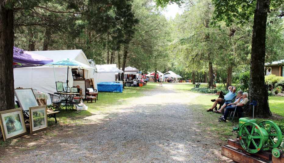tents and booths at the world's largest yard sale which stretches across six states