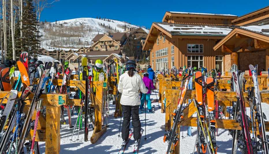 skiers picking out gear at deer valley resort in park city utah