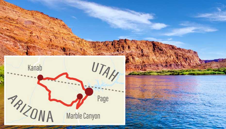 a map of an arizona utah road trip over paria beach near lees ferry in marble canyon arizona
