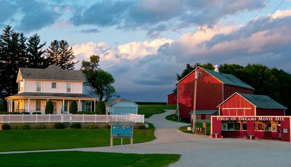 a picturesque farmhouse and a barn in dyersville iowa