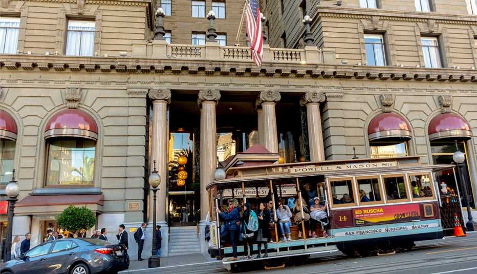 cable car outside hotel in San Francisco