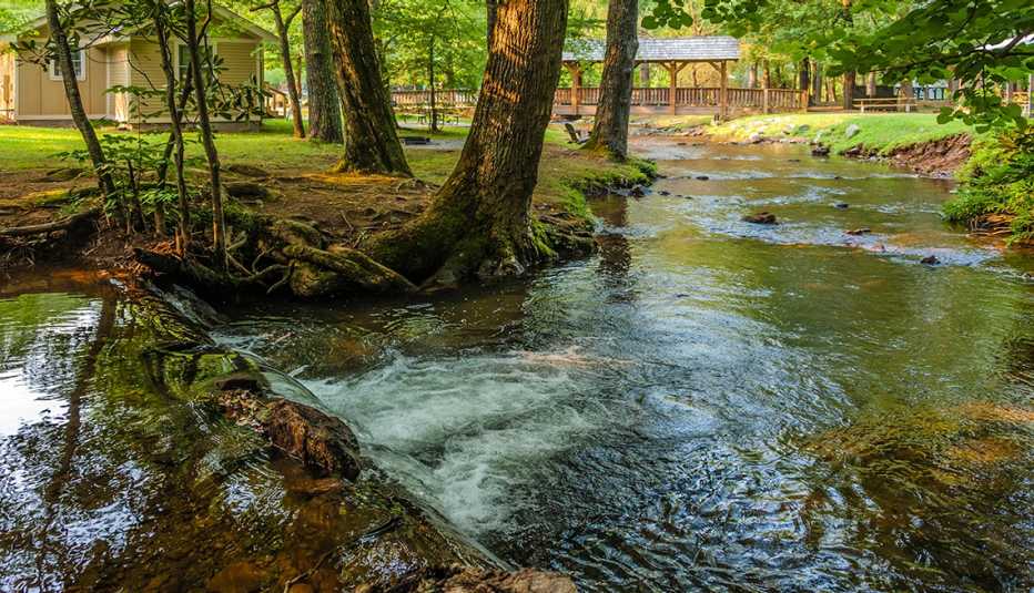Steam Flows Through Park, Cabins Among Trees, State Parks, Budget-Friendly Travel Ideas