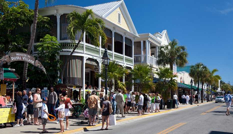 Duval Street in Key West Florida with people walking the streets