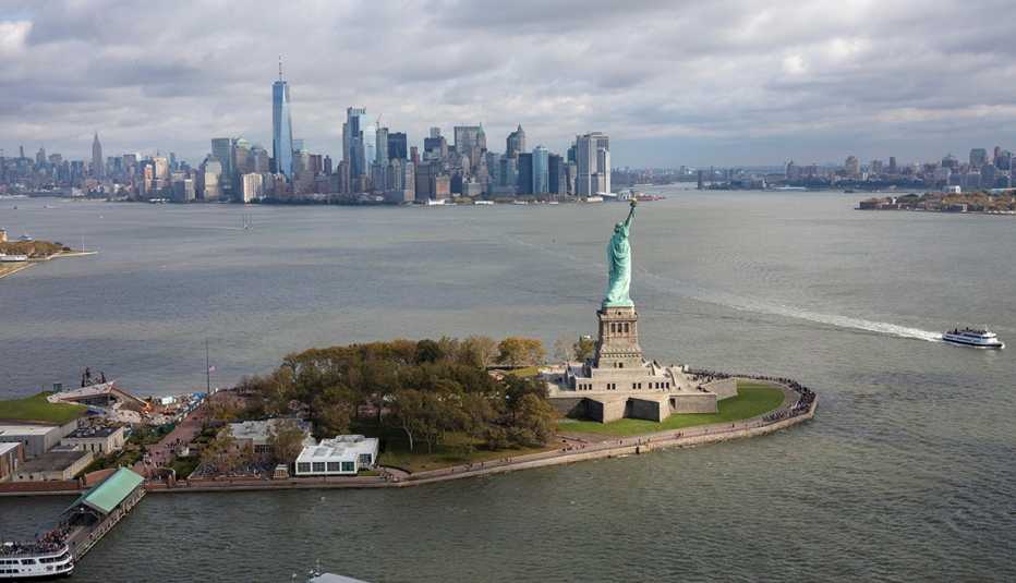 aerial view of The Statue of Liberty, New York City, USA