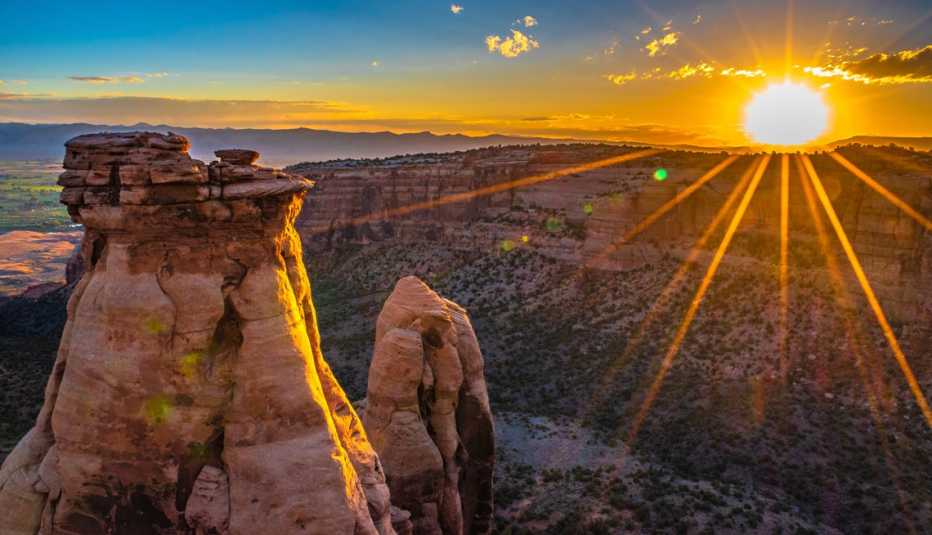sunrise in colorado national monument over grand junction colorado