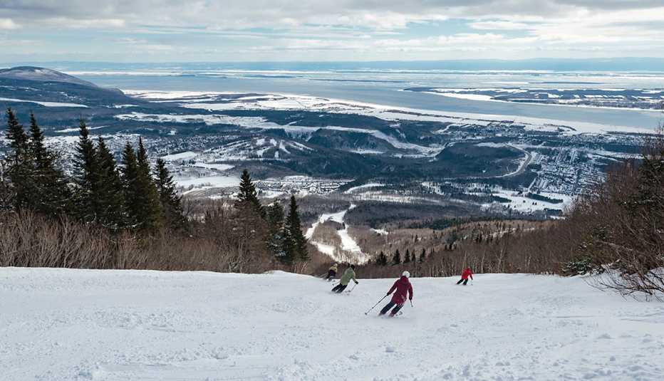 Three skiers in Beaupre, Quebec
